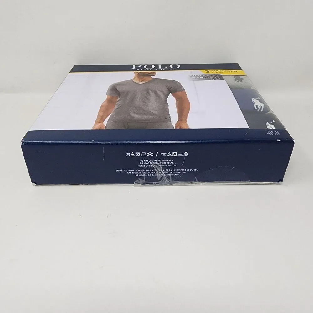 Polo Ralph Lauren Shirt Mens Small Gray Classic Fit Cotton V-Neck 3 Pack Tees